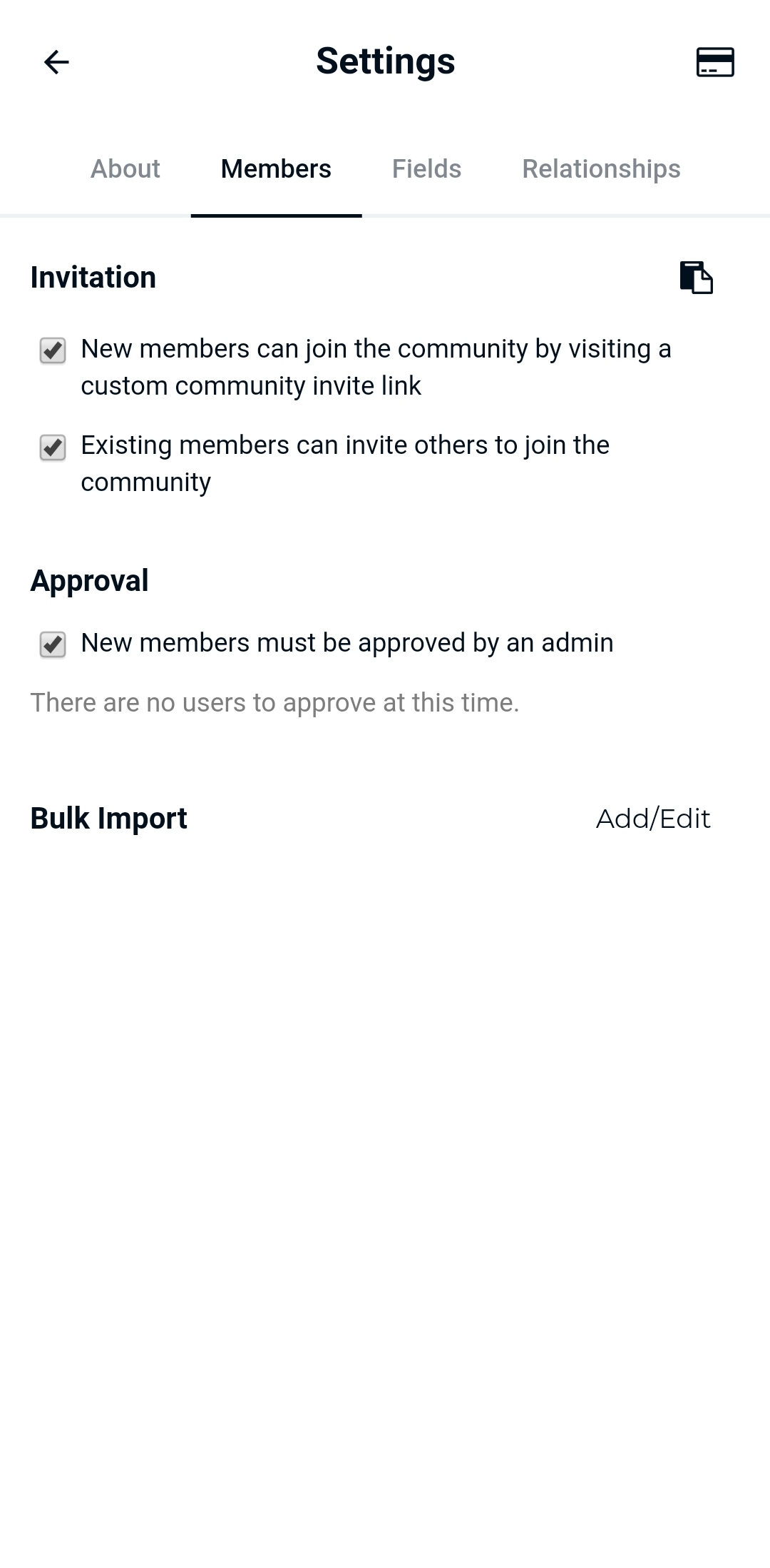 Phone screenshot of Bulk Import