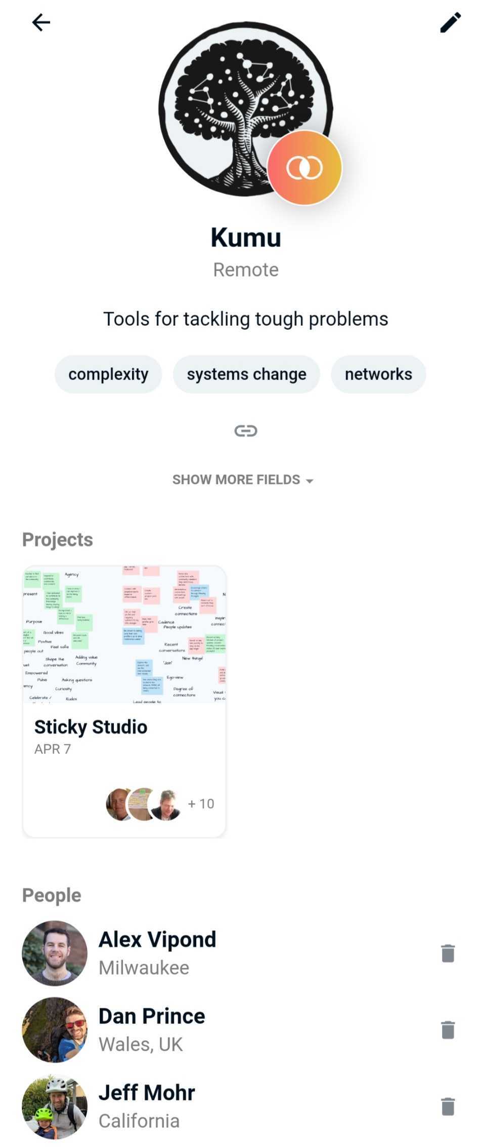 Phone screenshot of organizations