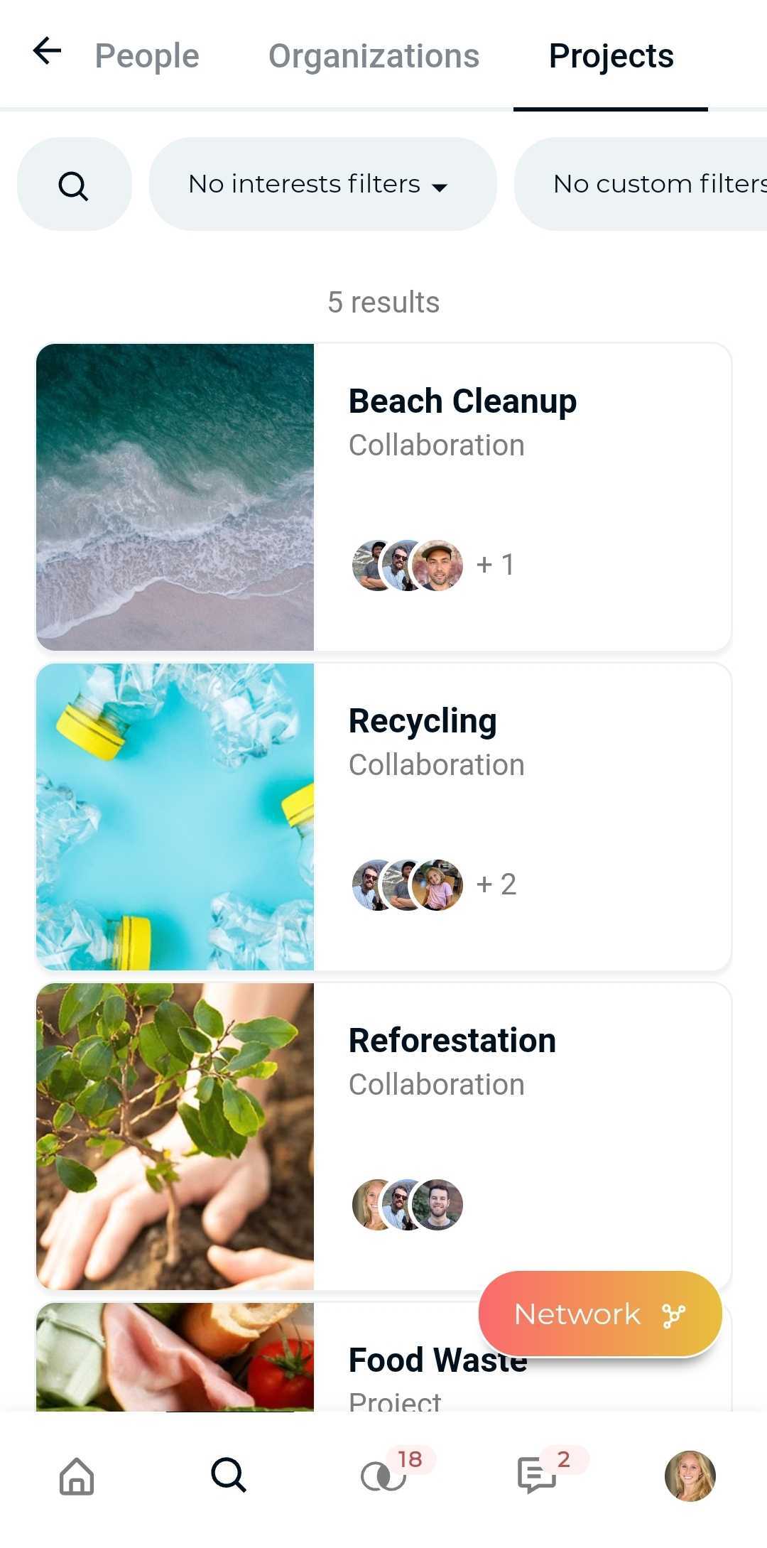 Phone screenshot of Projects